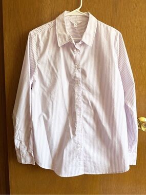 XL Time and Tru White and Purple Striped Button Down